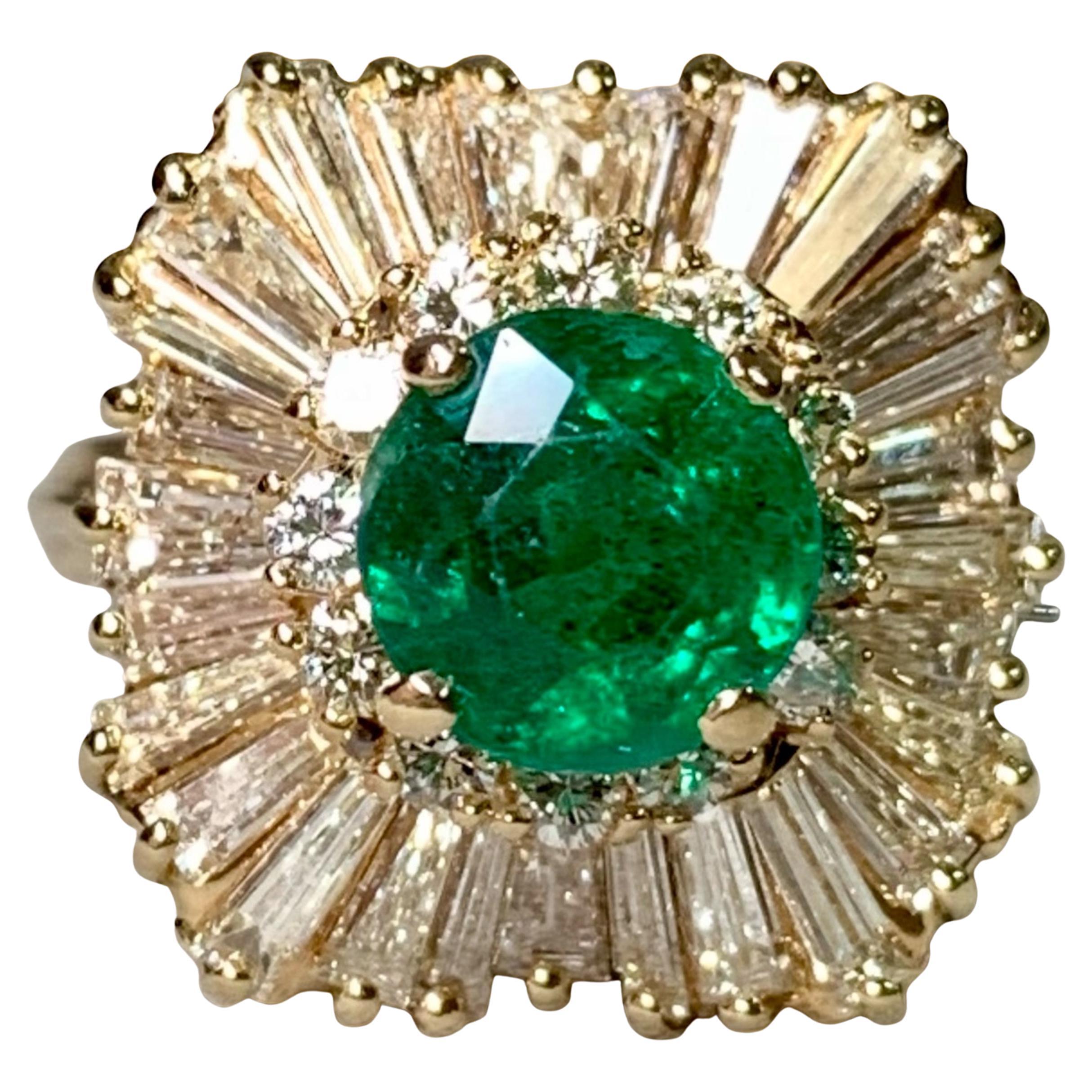 Vintage By 14K Baguette Diamond Round Emerald Ballerina Cocktail Ring 3.74ctw