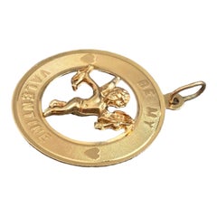 Vintage 14K "Be My Valentine" Cupid Charm Pendant