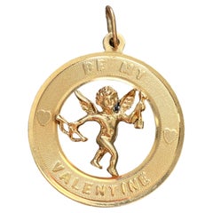 Vintage 14K "Be My Valentine" Cupid Charm Pendant