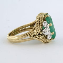 Vintage 14k Bicolor Gold Cocktail Ring with 8.11ct Emerald & Diamonds