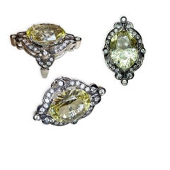 Vintage 14K Black Rhodium-Plated Gold, Green Amethyst and Diamond Cocktail Ring