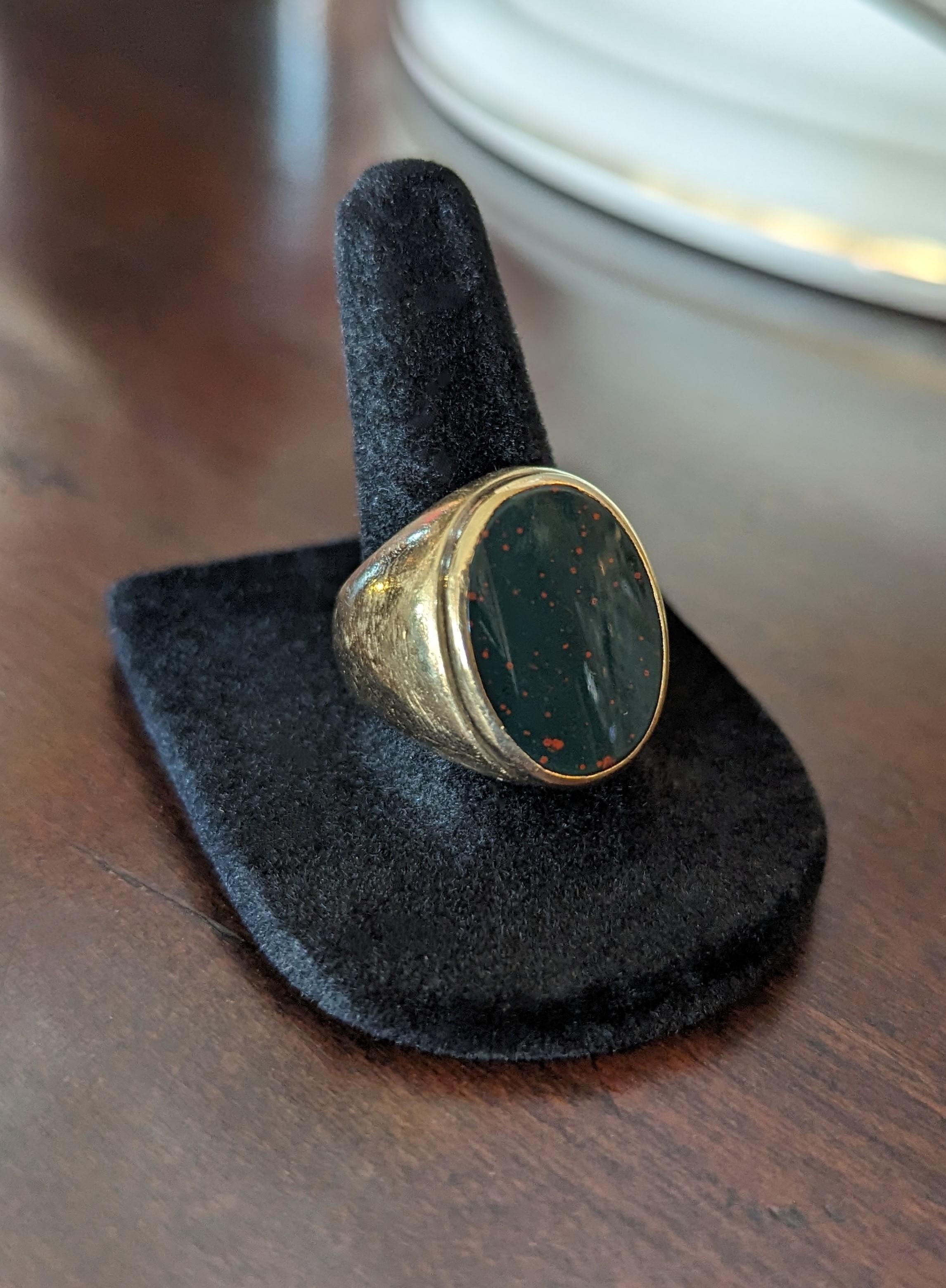 Vintage 14k Bloodstone Ring Signet Mid Century Modernist Ludwig Fessner Size 5.5 For Sale 5