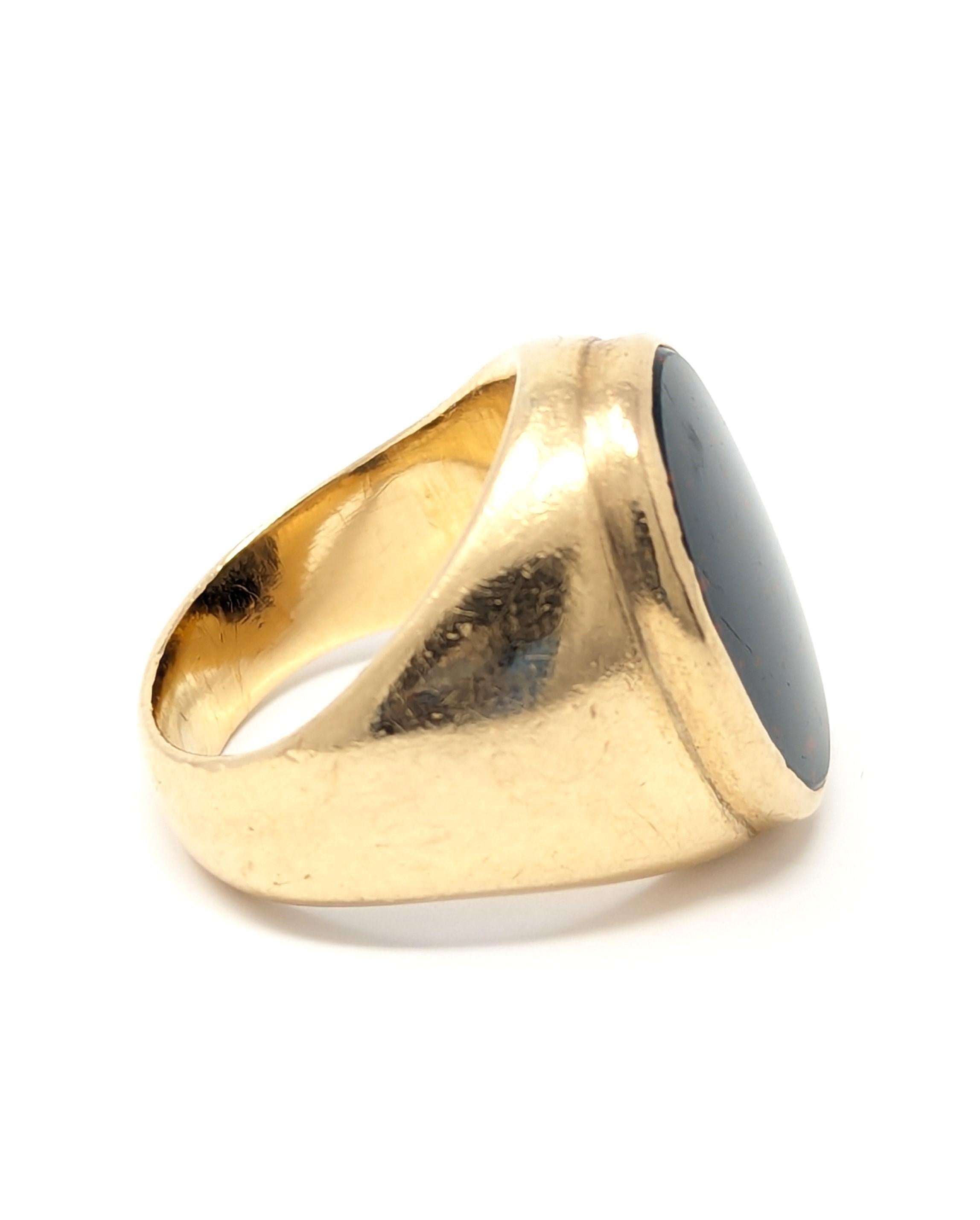 Women's Vintage 14k Bloodstone Ring Signet Mid Century Modernist Ludwig Fessner Size 5.5 For Sale
