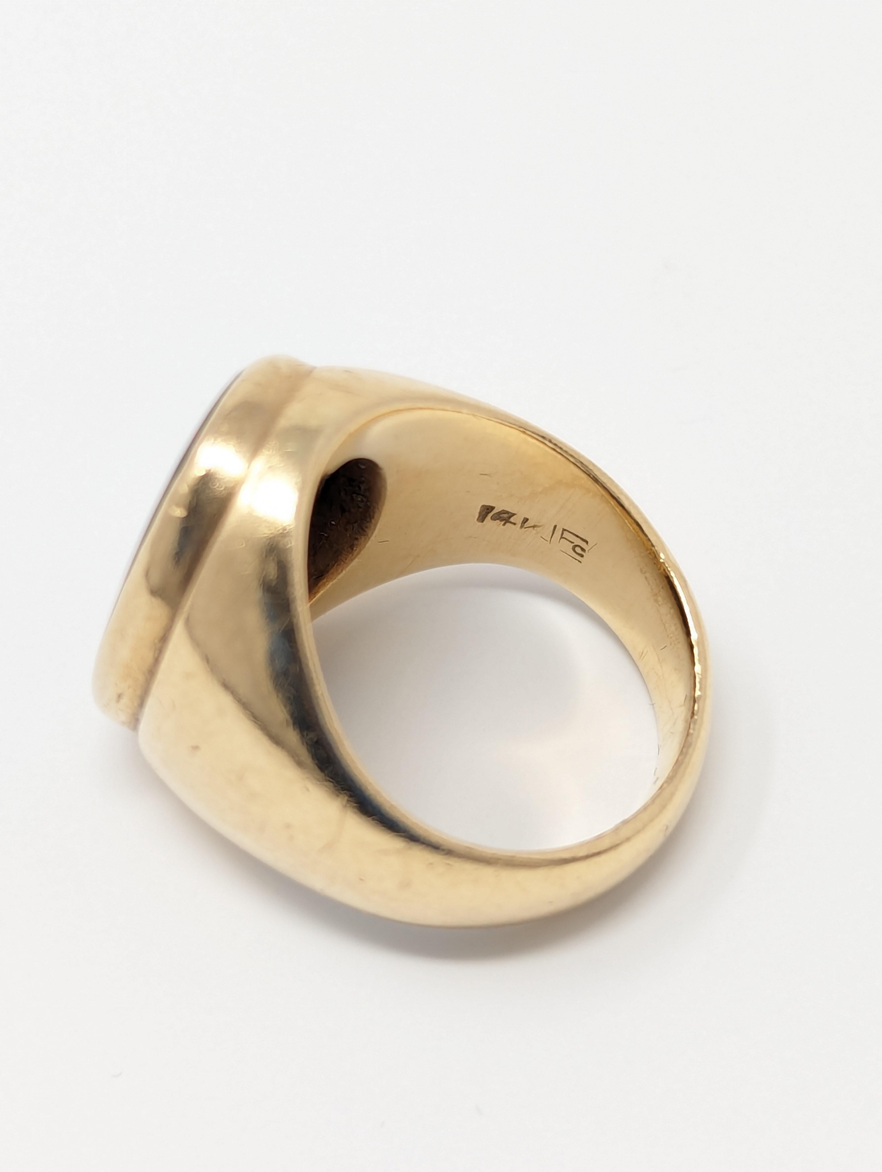 Vintage 14k Bloodstone Ring Signet Mid Century Modernist Ludwig Fessner Size 5.5 In Fair Condition For Sale In Greer, SC