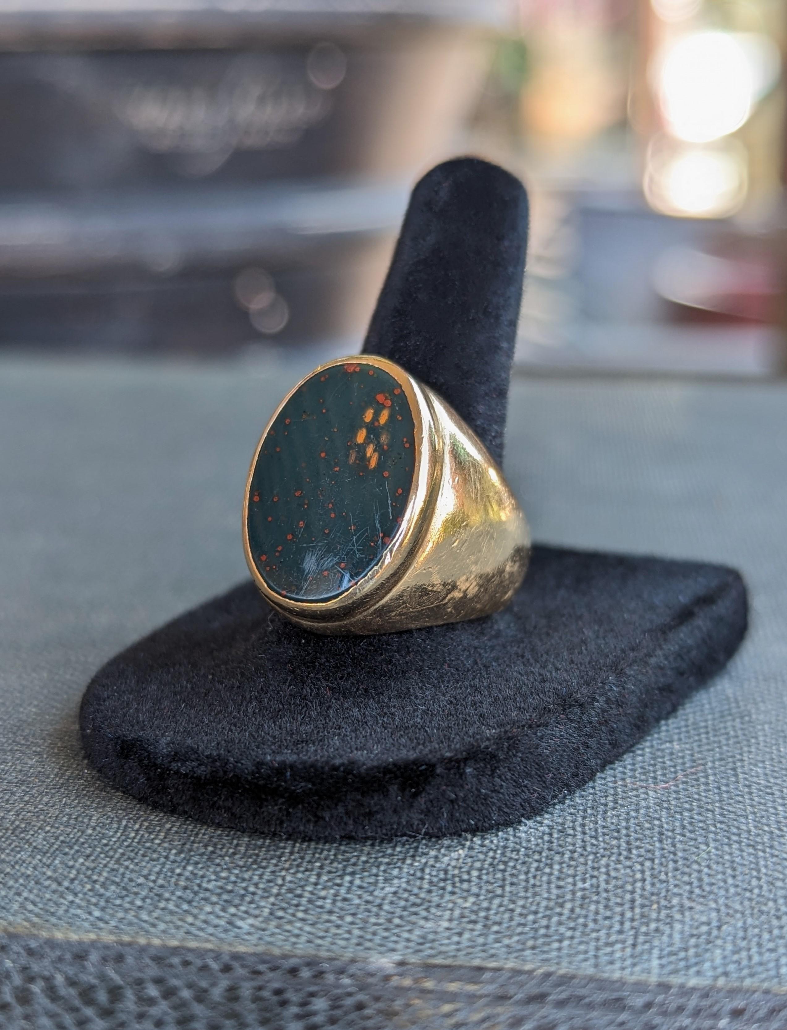 Vintage 14k Bloodstone Ring Signet Mid Century Modernist Ludwig Fessner Size 5.5 For Sale 4