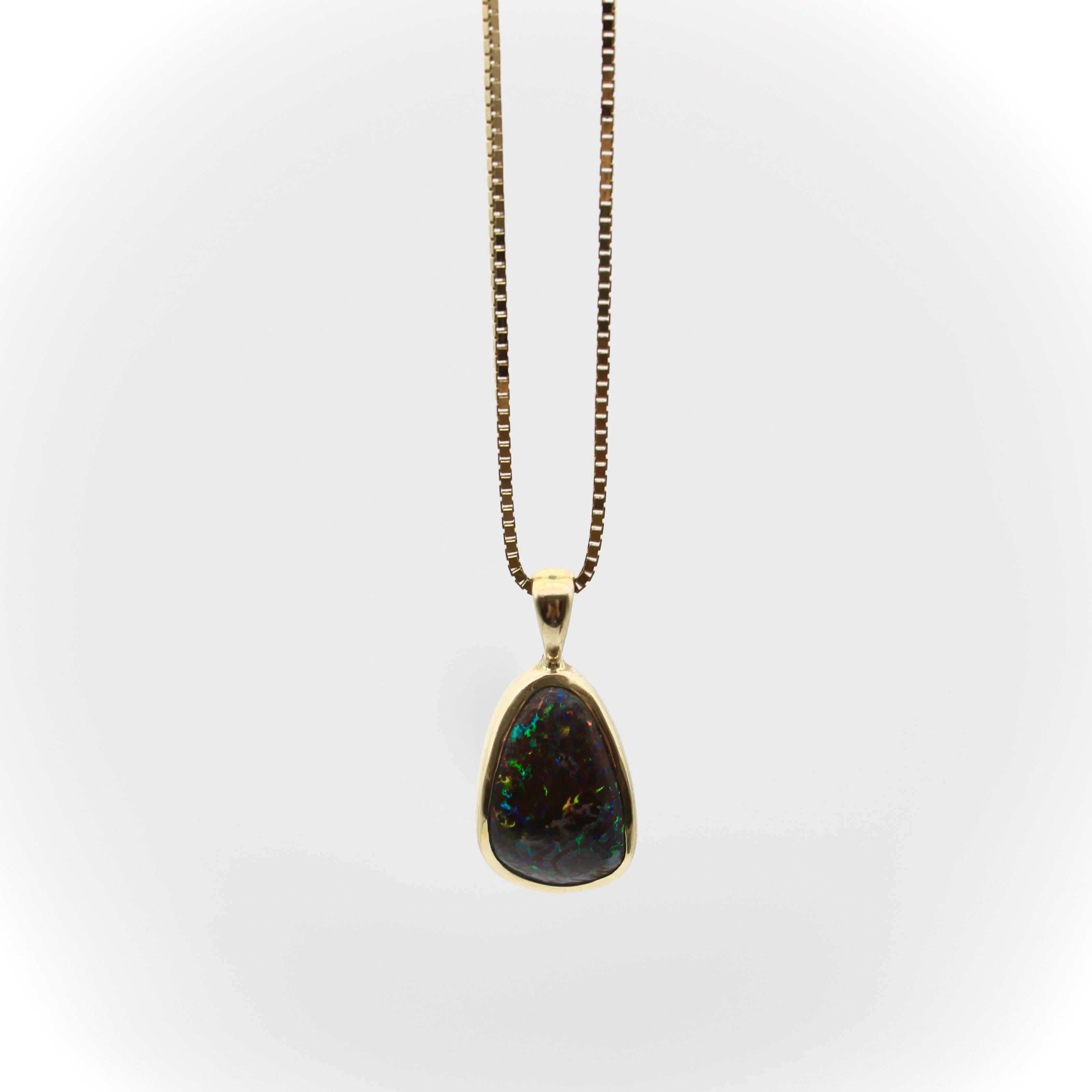 Tumbled Vintage 14K Boulder Opal Pendant with Chain