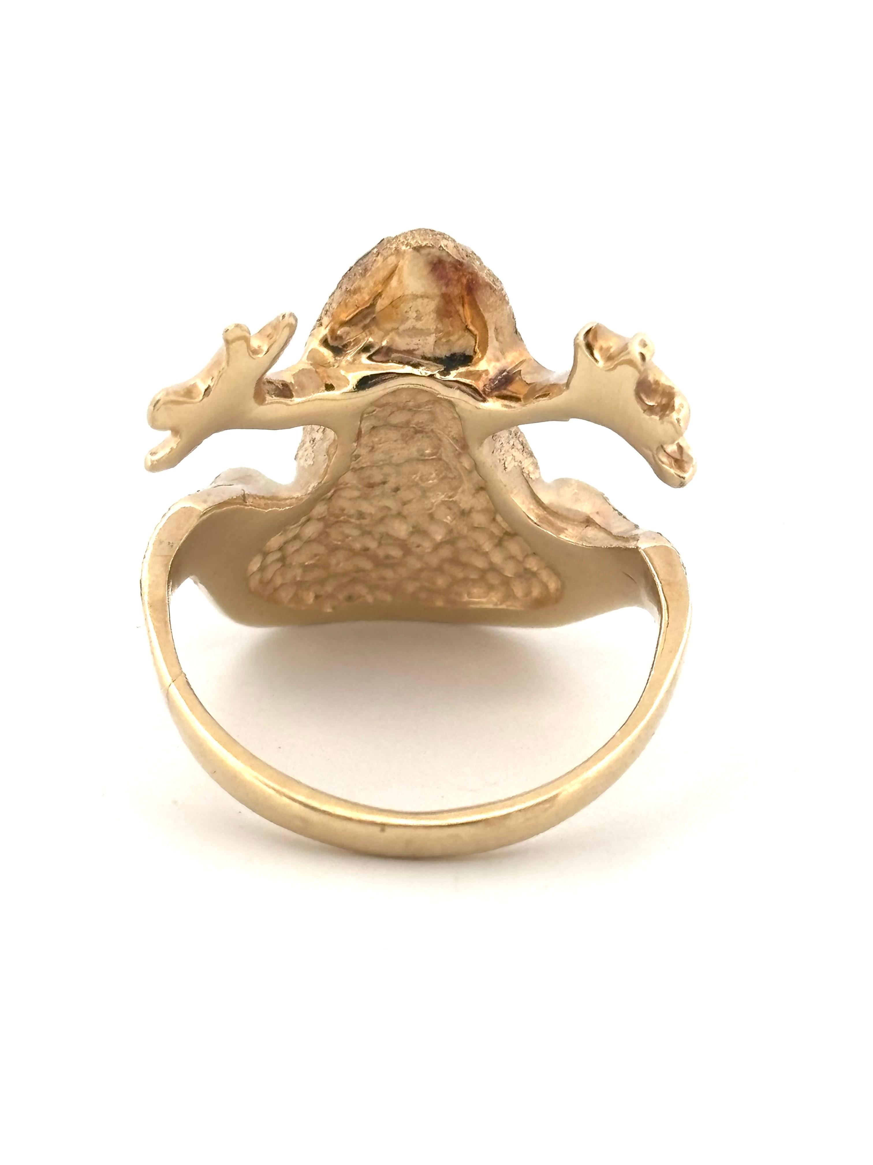 da uomo o donna Anello Vintage in oro giallo spazzolato 14K con occhio di smeraldo taglio rotondo Misura 4,75 in vendita