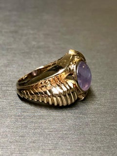 Vintage 14K Cabochon NO HEAT Star Sapphire Retro Statement Ring 3.50ct Sz 5.75