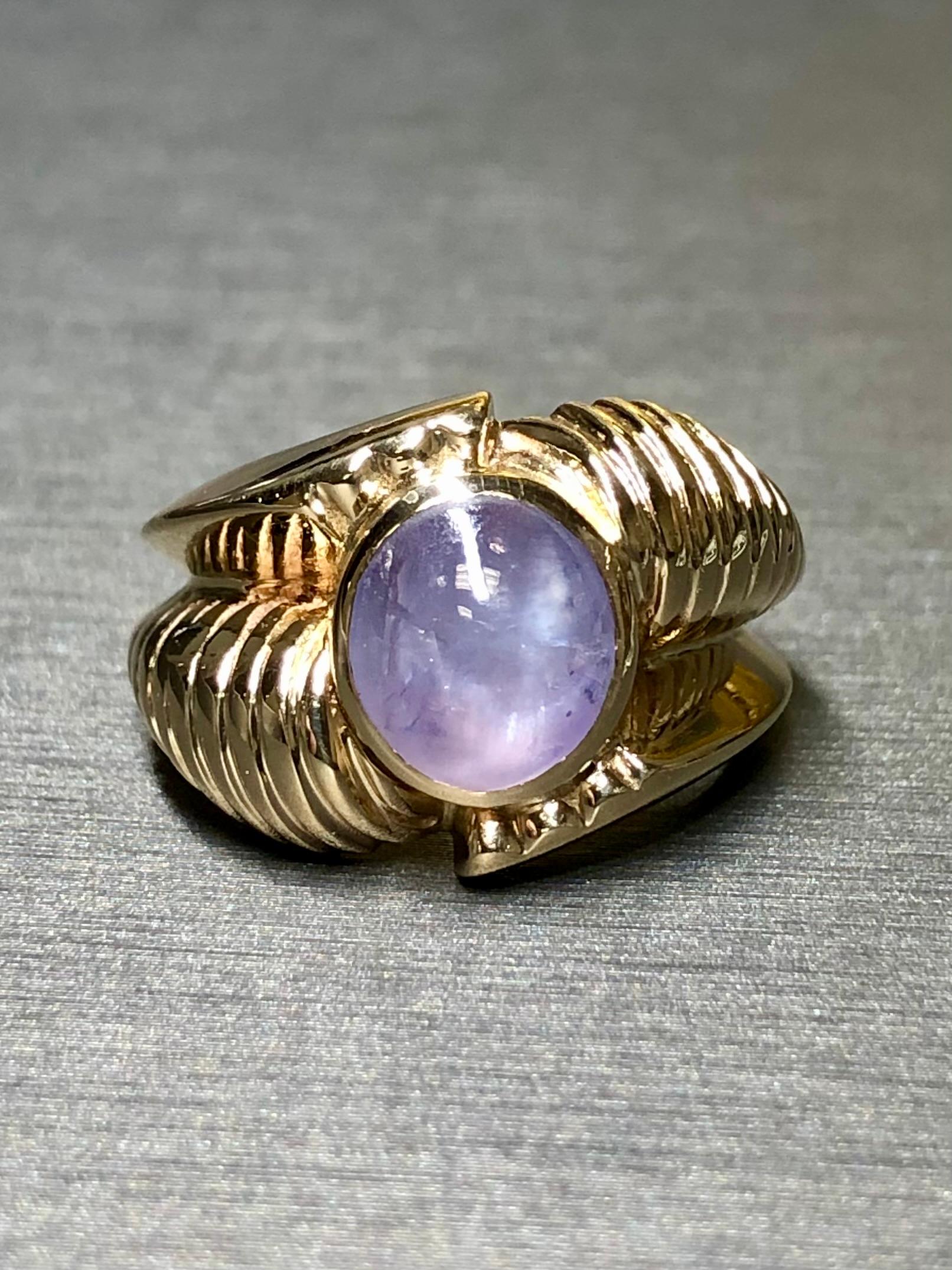 Vintage 14K Cabochon NO HEAT Star Sapphire Retro Statement Ring 3.50ct Sz 5.75 For Sale 1