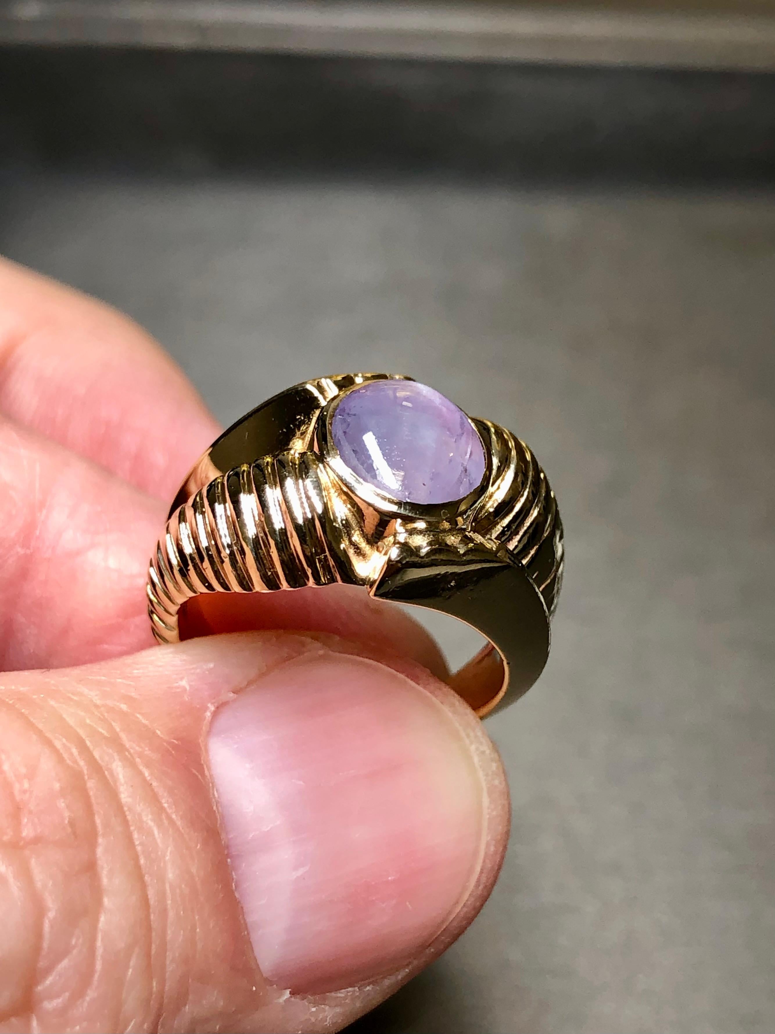 Vintage 14K Cabochon NO HEAT Star Sapphire Retro Statement Ring 3.50ct Sz 5.75 For Sale 3