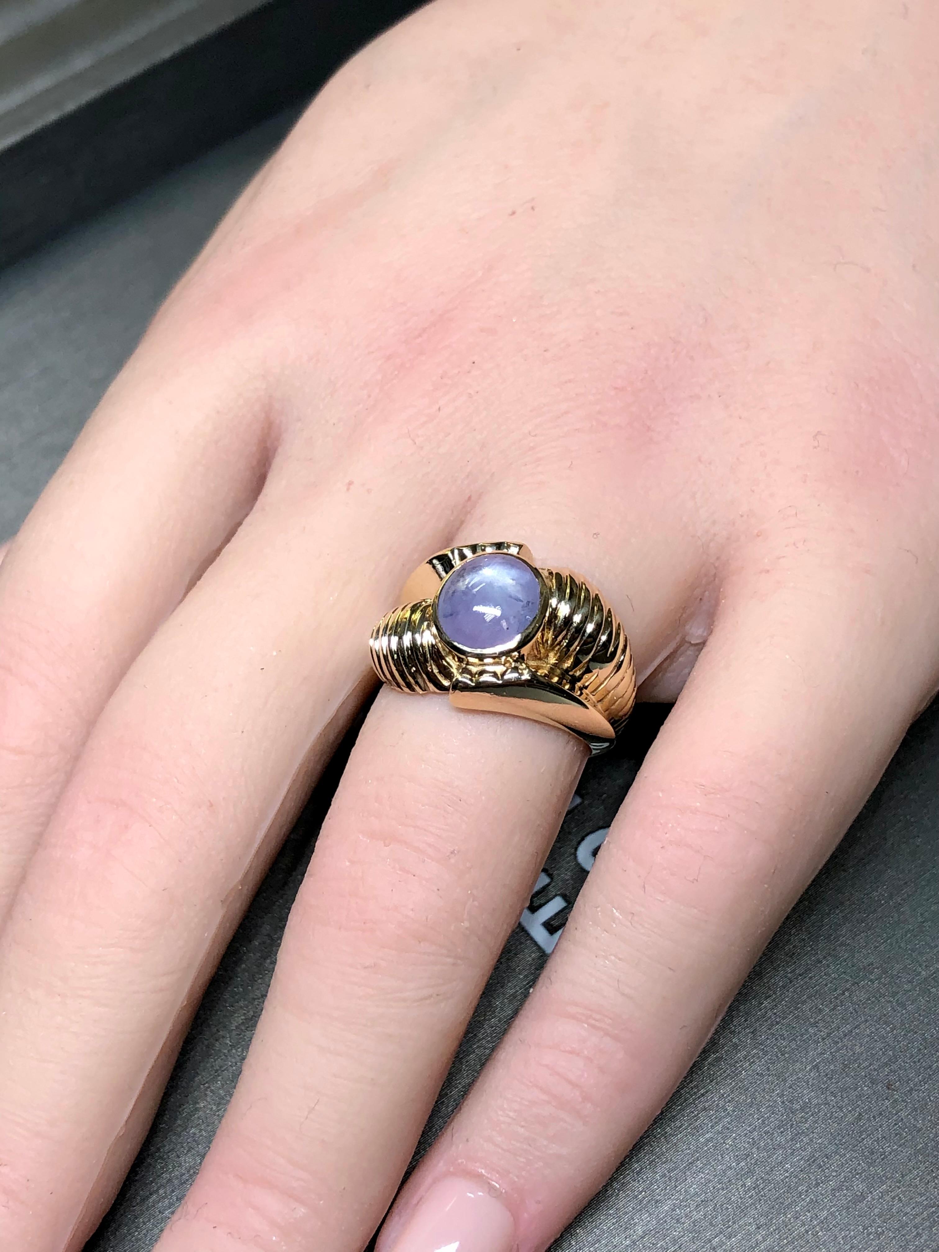 Vintage 14K Cabochon NO HEAT Star Sapphire Retro Statement Ring 3.50ct Sz 5.75 For Sale 4