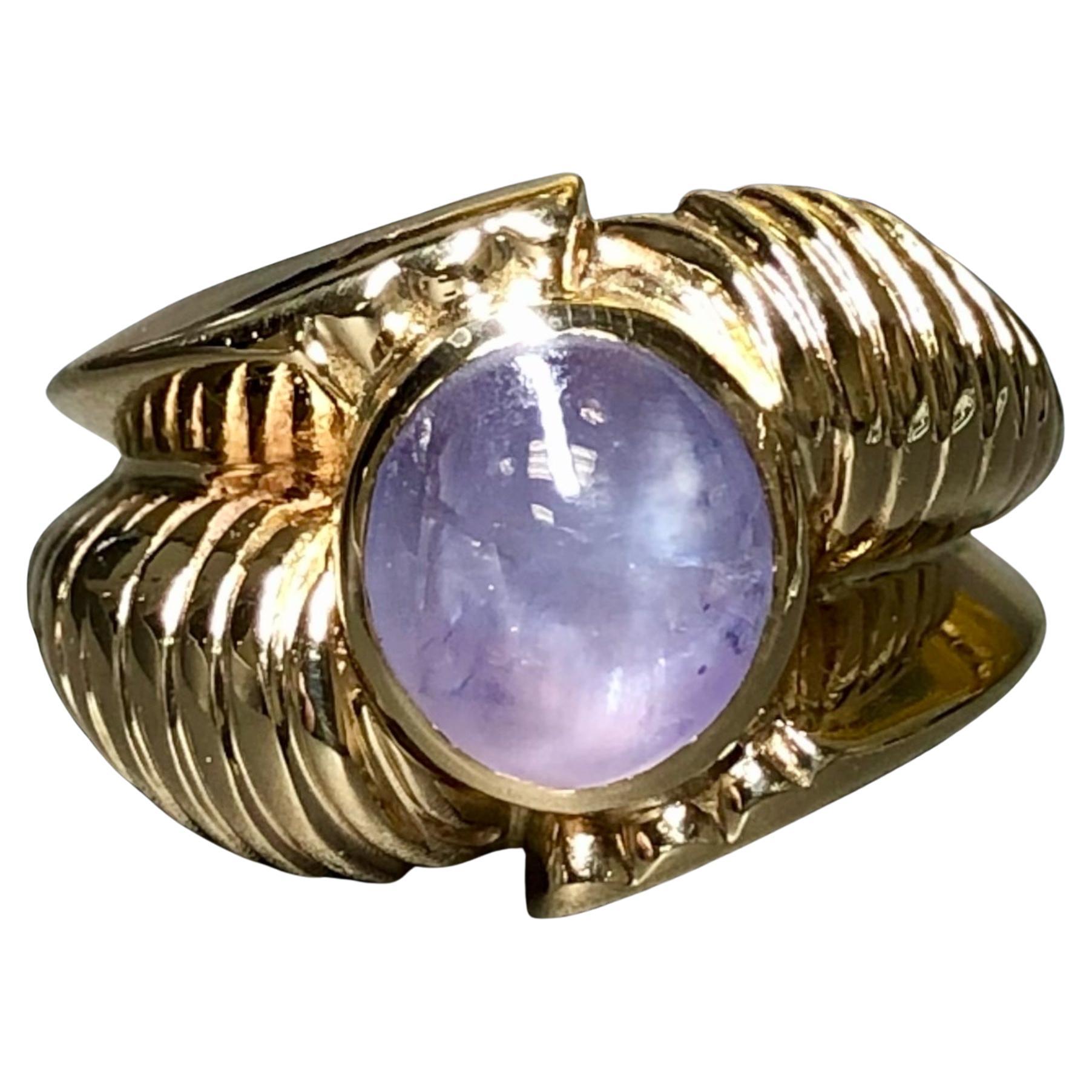 Vintage 14K Cabujón NO HEAT Estrella Zafiro Anillo Retro Declaración 3.50ct Sz 5.75