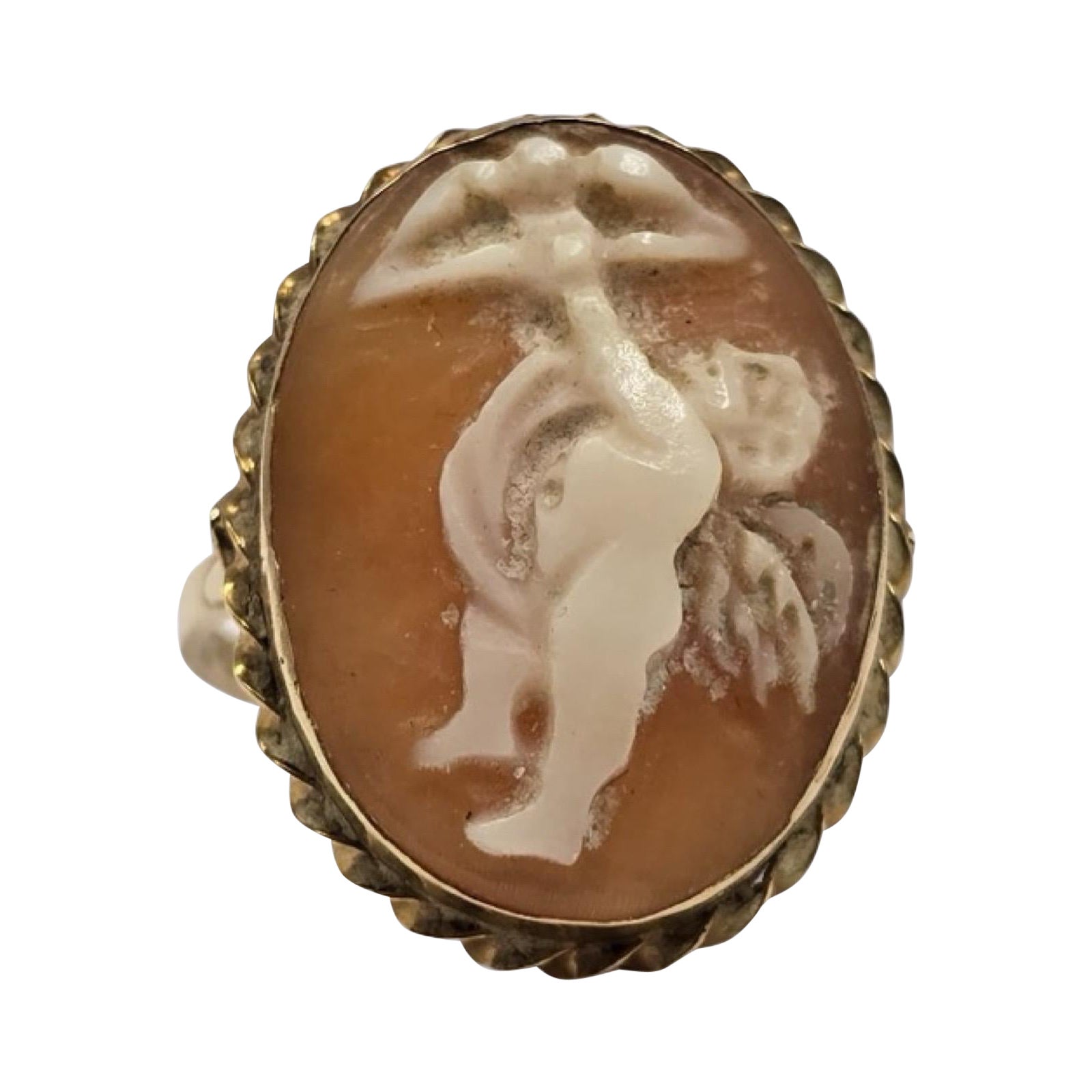 Vintage 14K geschnitzt Cherub Shell Cameo Ring, Oval-Anweisung Einstellung
