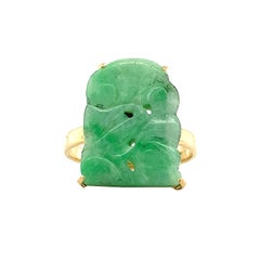 Vintage 14K Carved Floral Jade Ring