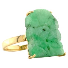 Bague Vintage 14K en Jade Floral Sculpté
