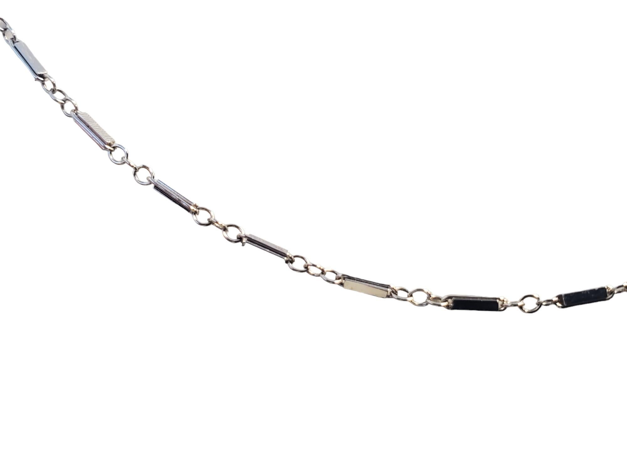 Vintage 14k Chain White Gold Stamped Link and Bar Pattern Minimalistic Necklace For Sale 2