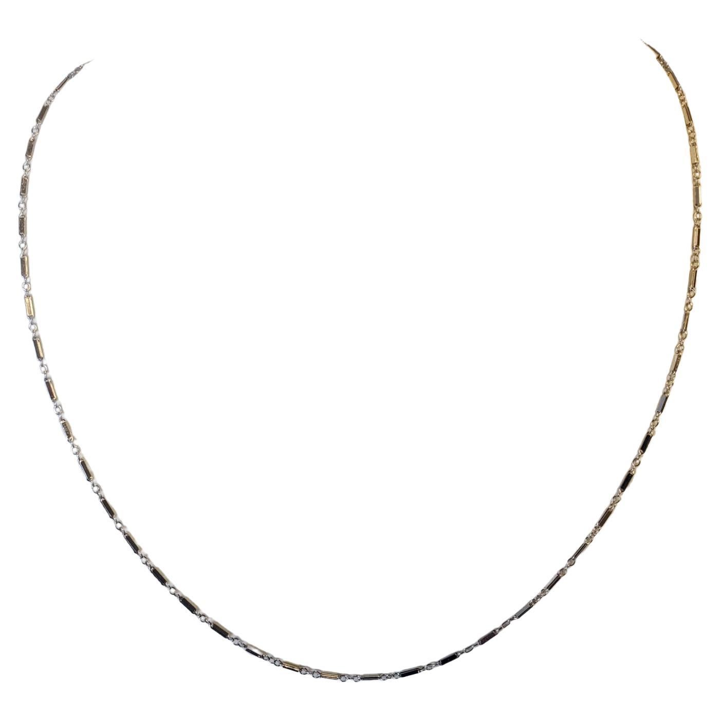 Vintage 14k Chain White Gold Stamped Link and Bar Pattern Minimalistic Necklace For Sale