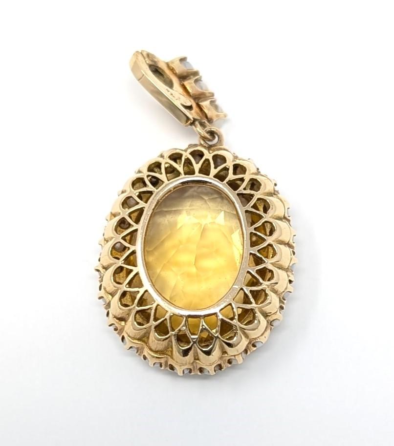 Vintage 14k Citrine Pearl Pendant for Necklace Oval Fine Solid Yellow Gold For Sale 1