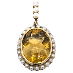 Vintage 14k Citrin Perle Anhänger für Halskette Oval Fine Solid Gelbgold