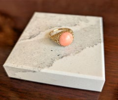 Vintage 14k Coral Ring Solid Yellow Gold Signed Freeform Abstract Size 7.25