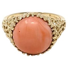 Anello di corallo 14k in oro giallo massiccio firmato Freeform Abstract Misura 7,25
