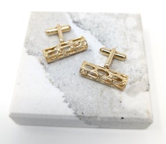 Vintage 14k Cufflinks Solid Yellow Gold Modernist Men's Signed KBJC Honeycomb
