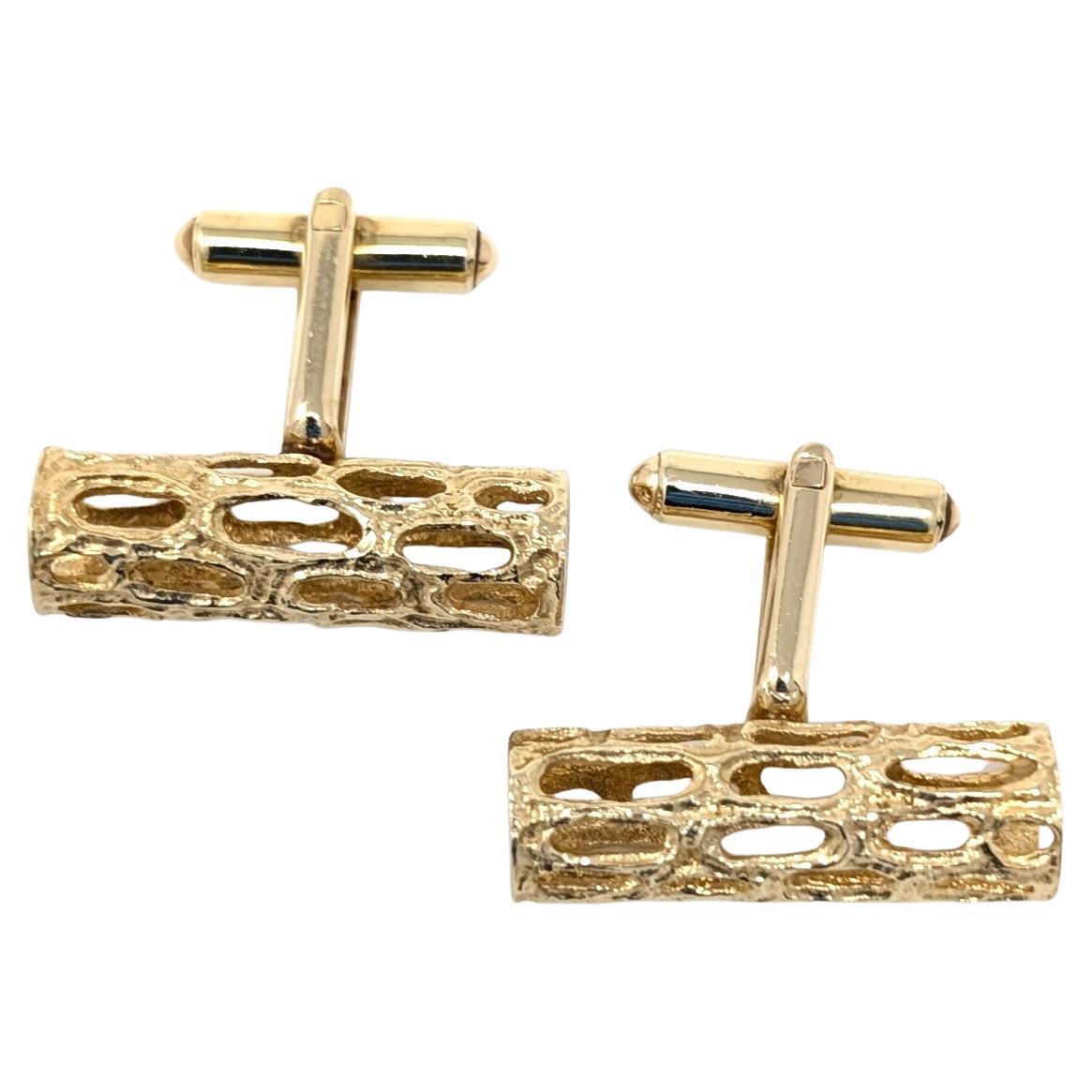 Modernistische Vintage 14k Manschettenknöpfe aus massivem Gelbgold für Herren, signiert KBJC Wabenförmig