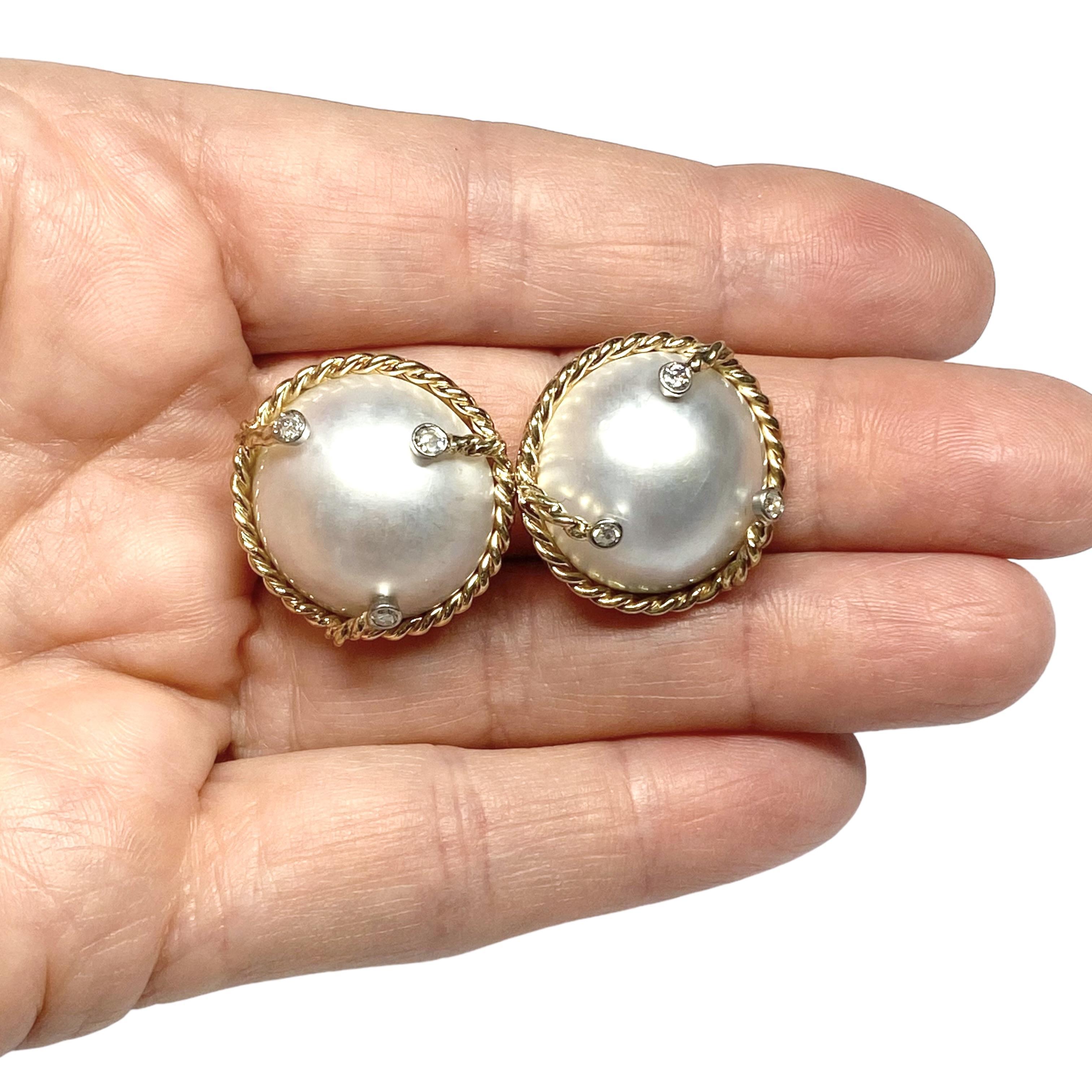 Women's Vintage 14K Cultured Mabe Pearl & Diamond Earrings