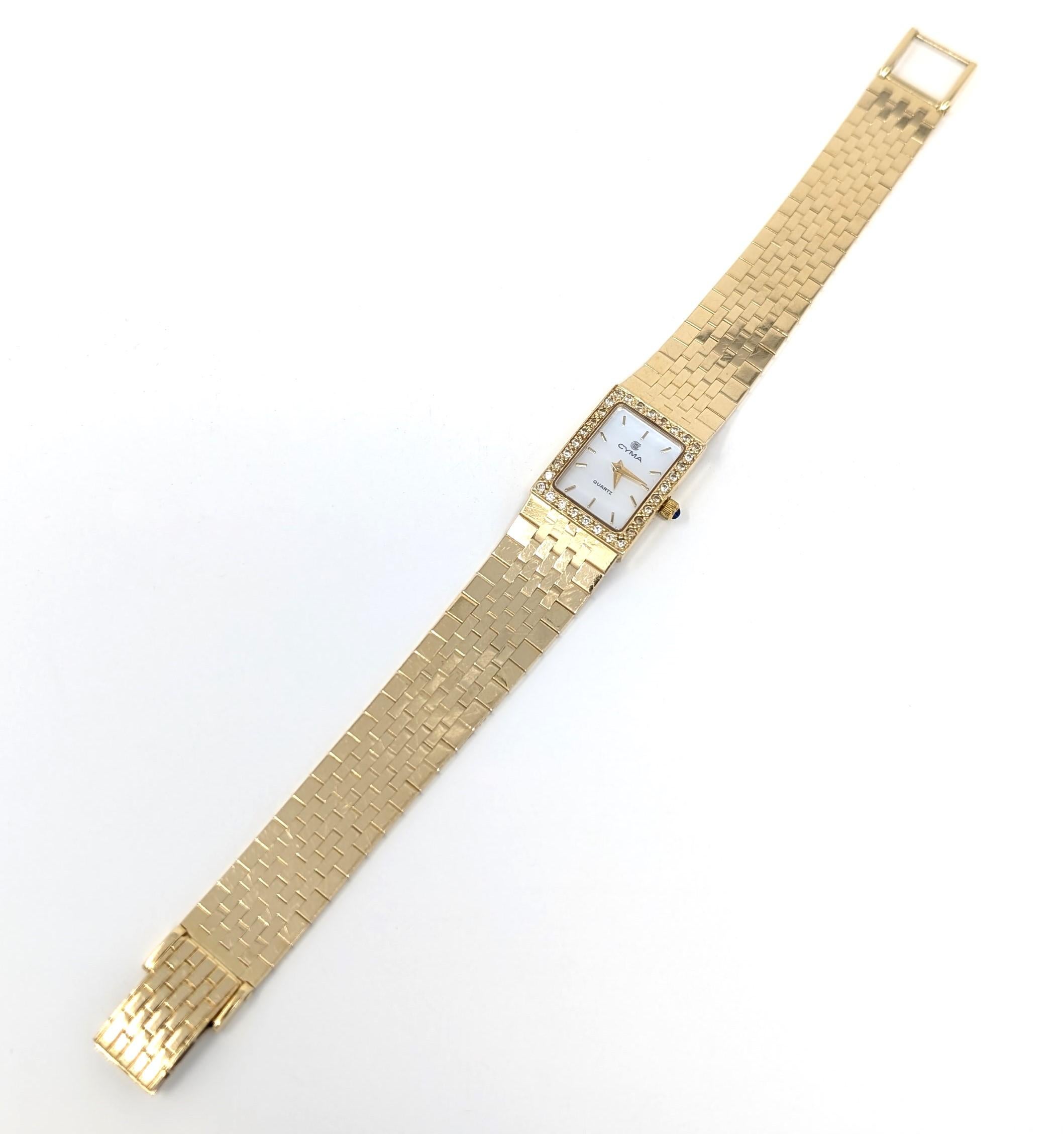Vintage 14k Cyma Ladies Watch Diamonds 585 Italy Solid Yellow Gold Swiss Quartz 4