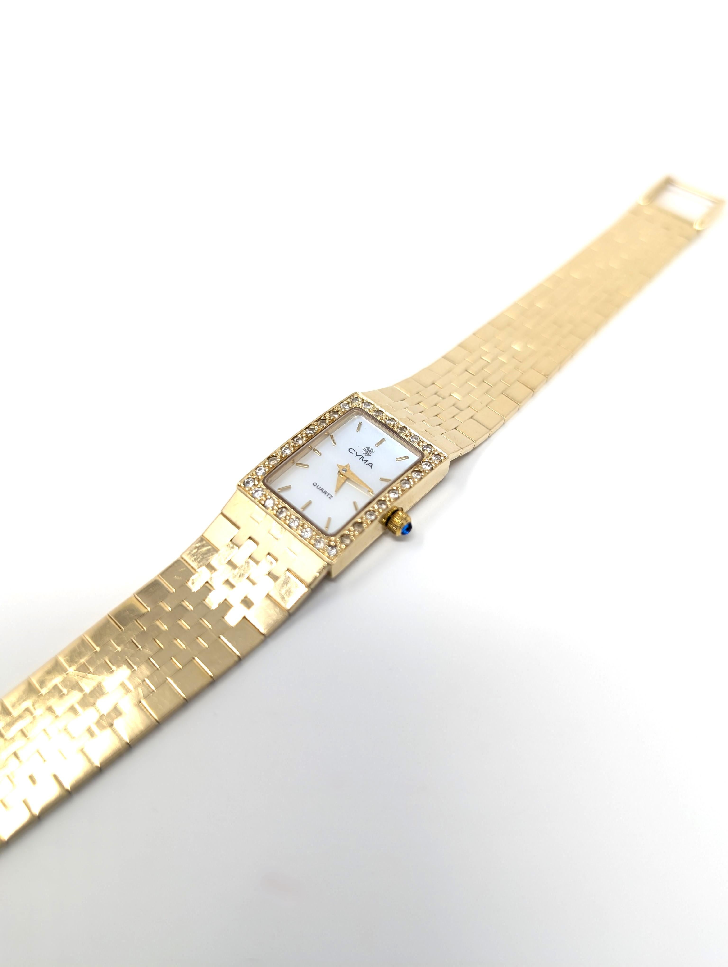 Modern Vintage 14k Cyma Ladies Watch Diamonds 585 Italy Solid Yellow Gold Swiss Quartz