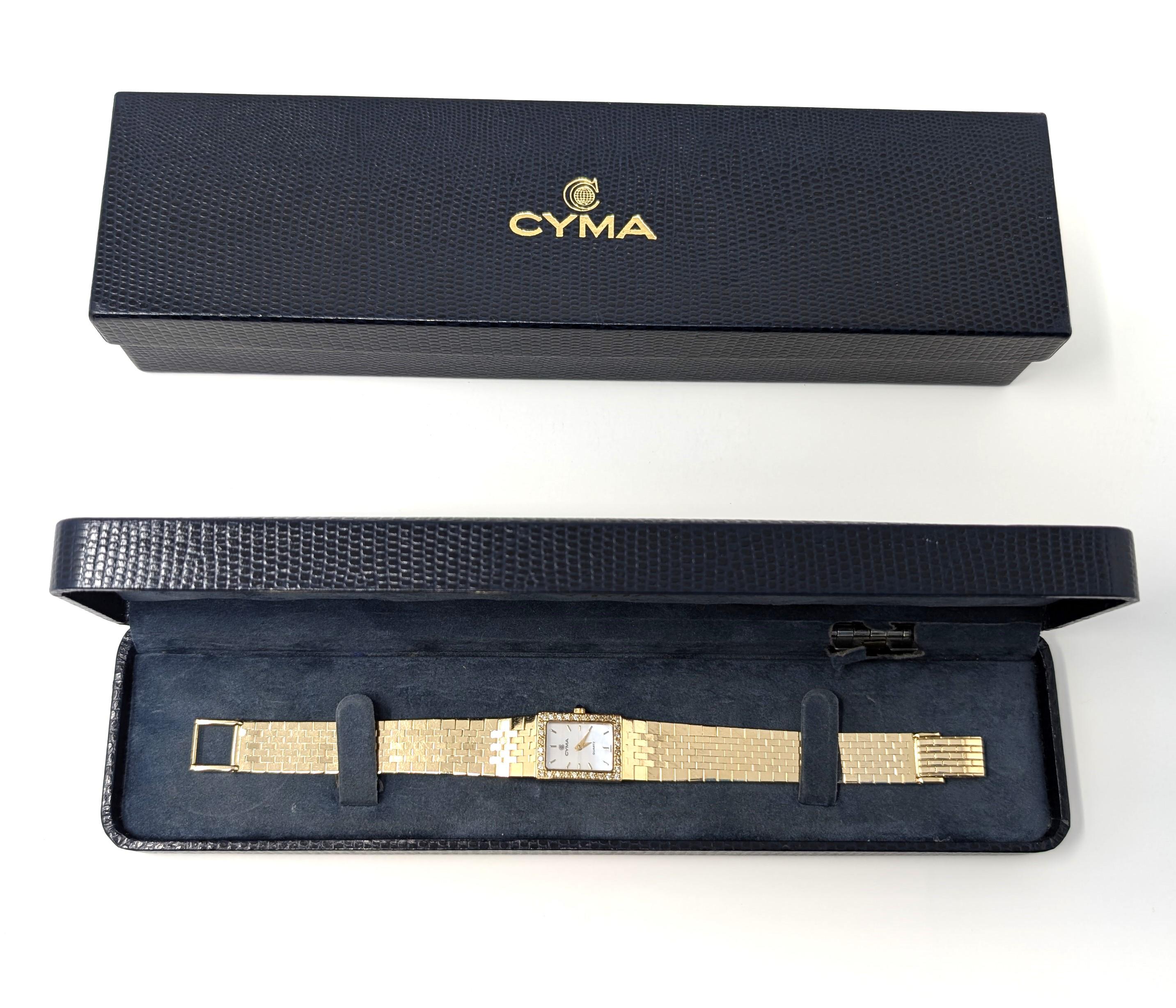 Women's or Men's Vintage 14k Cyma Ladies Watch Diamonds 585 Italy Solid Yellow Gold Swiss Quartz