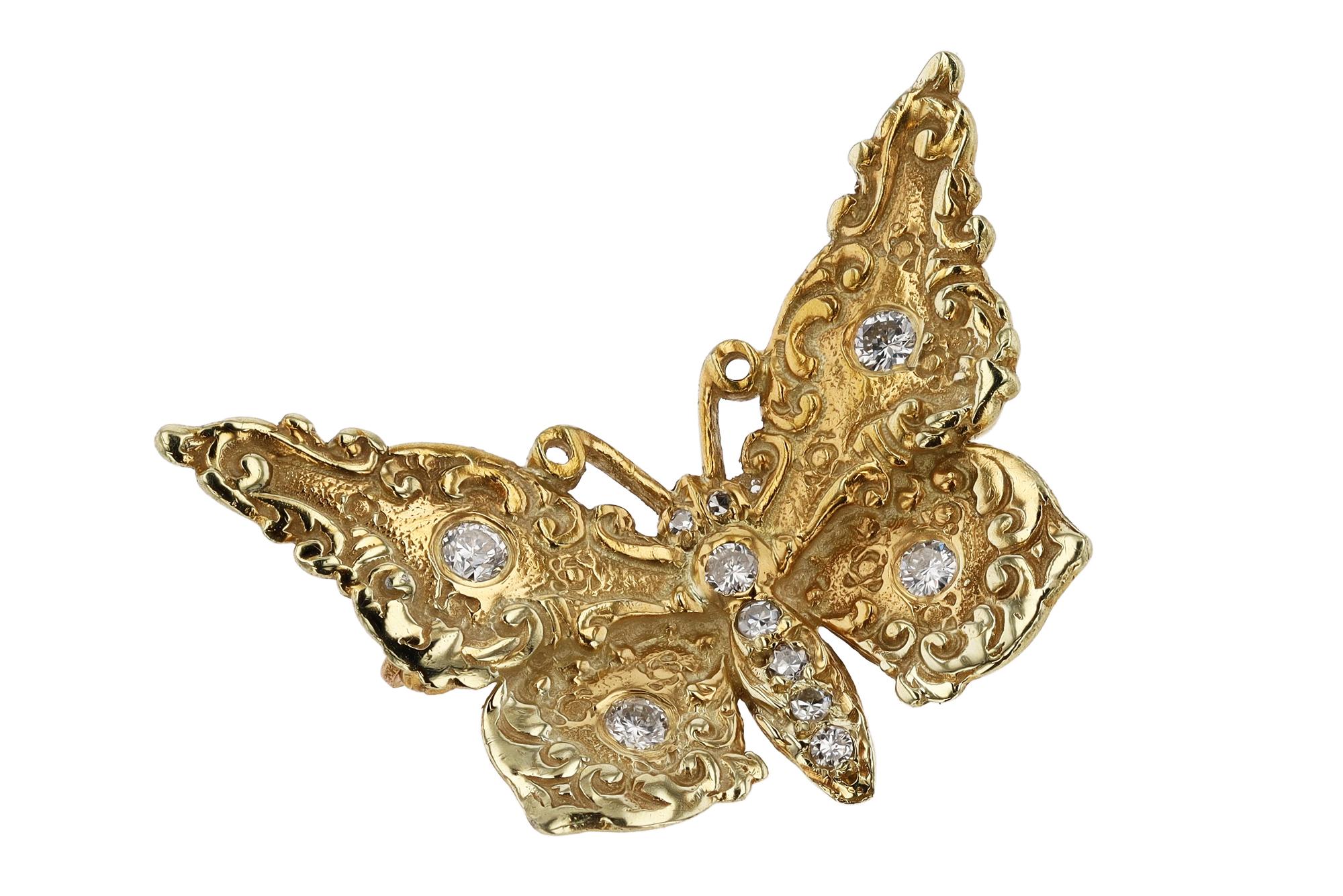 Vintage 14k & Diamond Butterfly Ring with Pin Conversion In Good Condition For Sale In Santa Barbara, CA