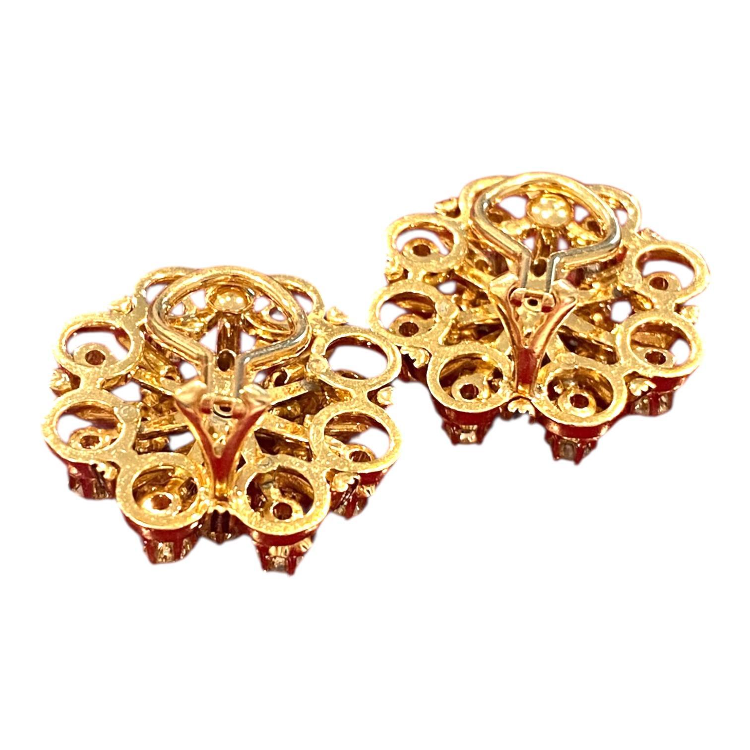 Vintage 14K Diamant-Cluster-Ohrringe mit Emaille-Akzenten (Viktorianisch)