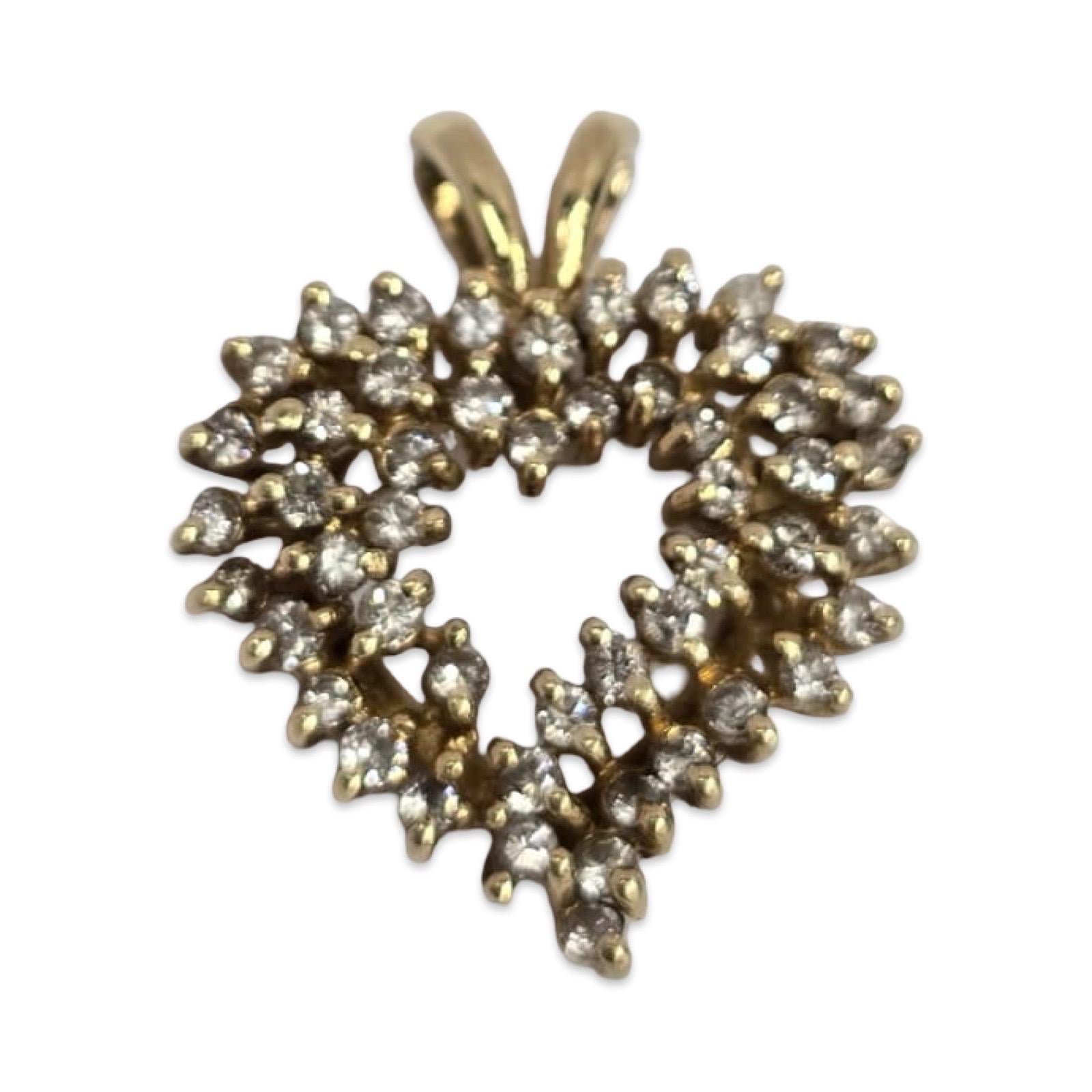 Vintage 14K Diamond Cluster Heart Pendentif 0.86ctw - Brilliante Melee Excellent état - En vente à Miami, FL