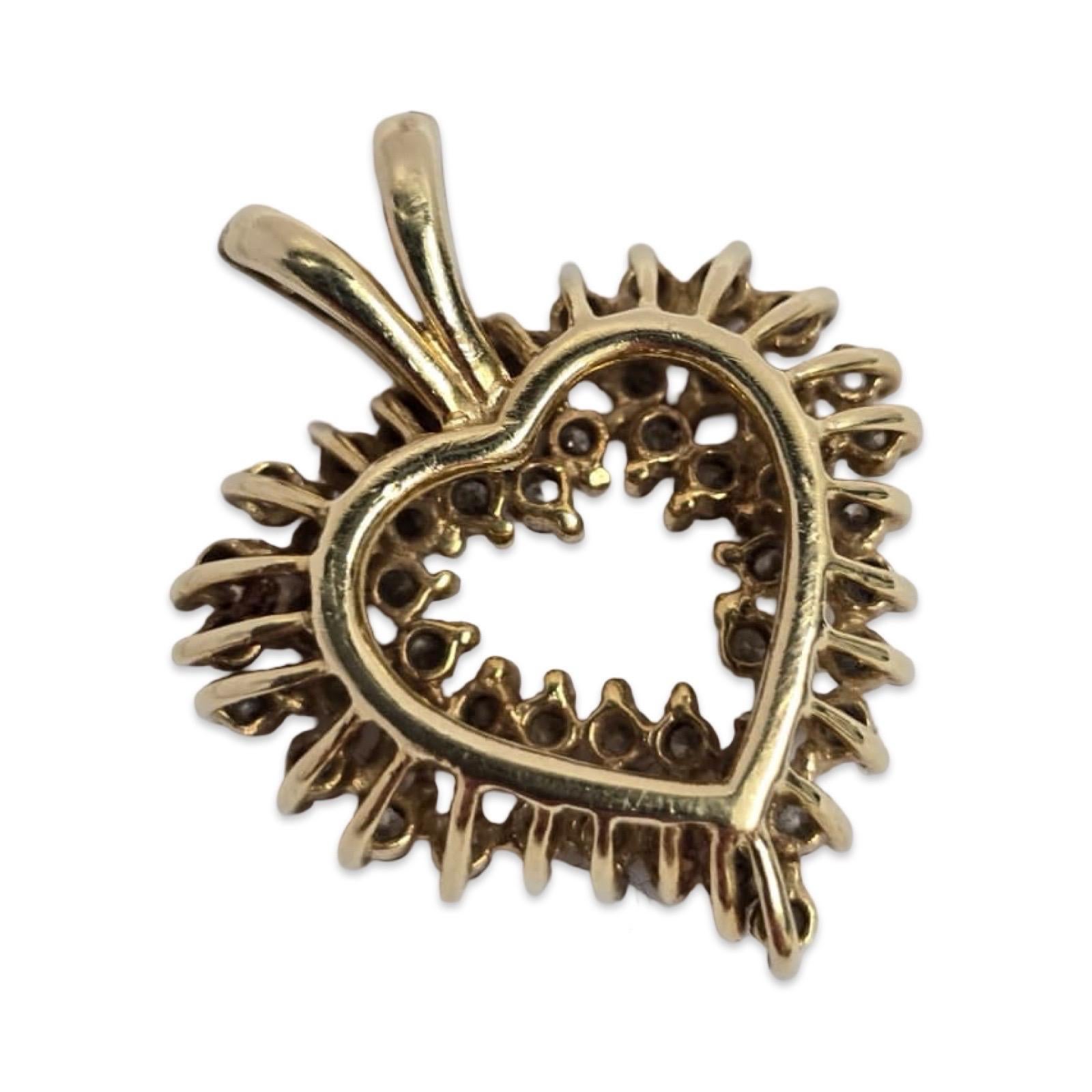 Vintage 14K Diamond Cluster Heart Pendentif 0.86ctw - Brilliante Melee Pour femmes en vente