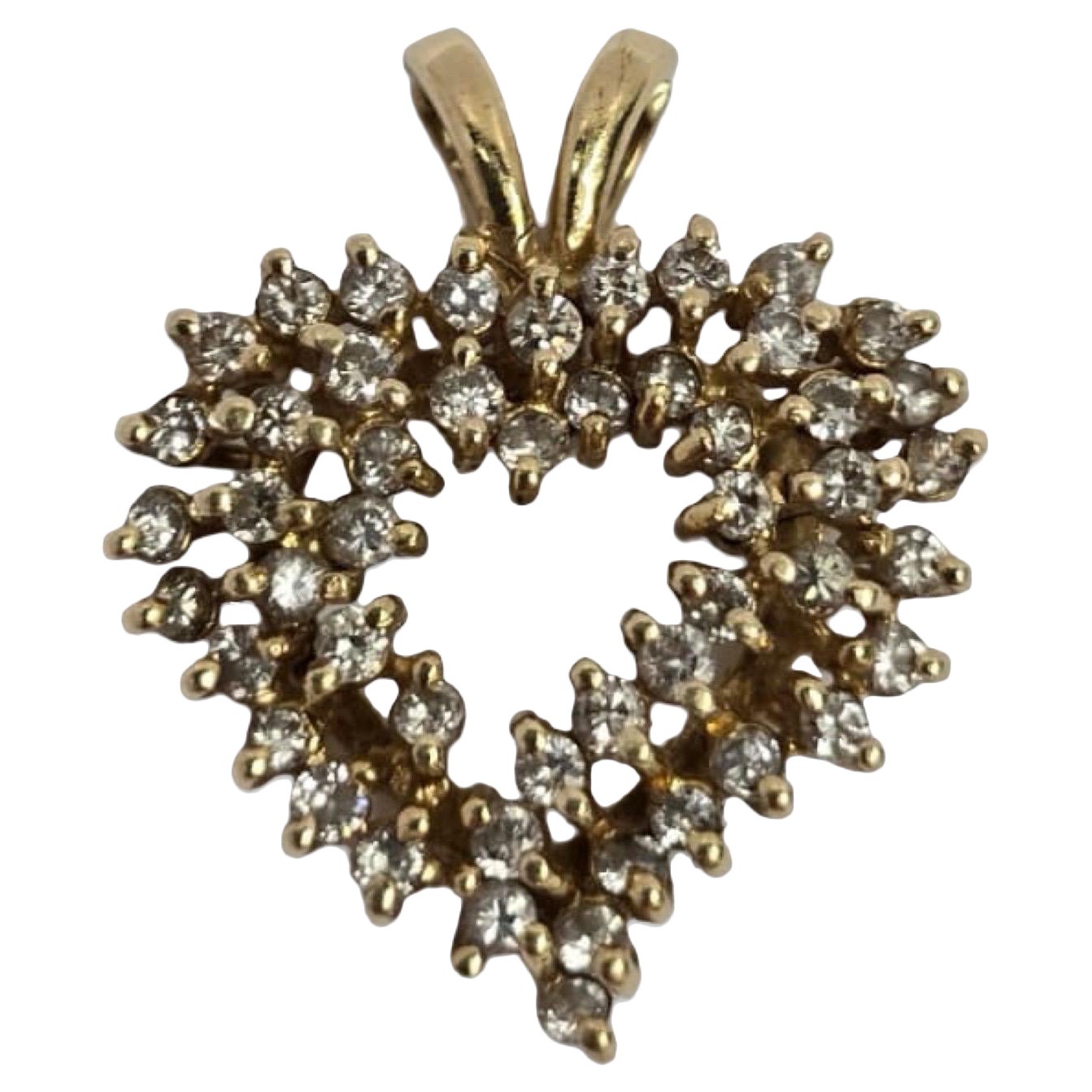 Vintage 14K Diamond Cluster Heart Pendentif 0.86ctw - Brilliante Melee en vente