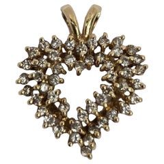 Ciondolo a cuore con cluster di diamanti vintage 14K 0,86ctw - Brilliante Melee