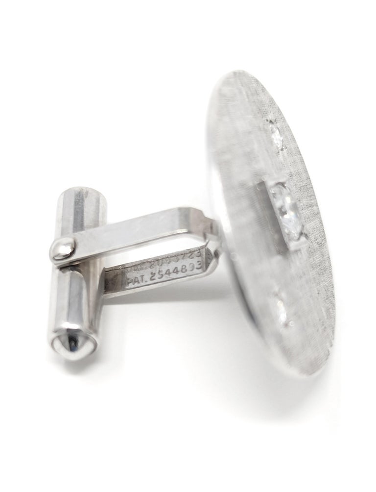 Boutons De Manchette Hommes En Or Blanc 14 Carats - Design Ovale Avec Accents Diamants - 6,8g - Neuf