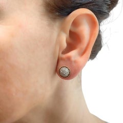 Vintage 14k Diamond Pavé Dome Stud Earrings Rope Edge