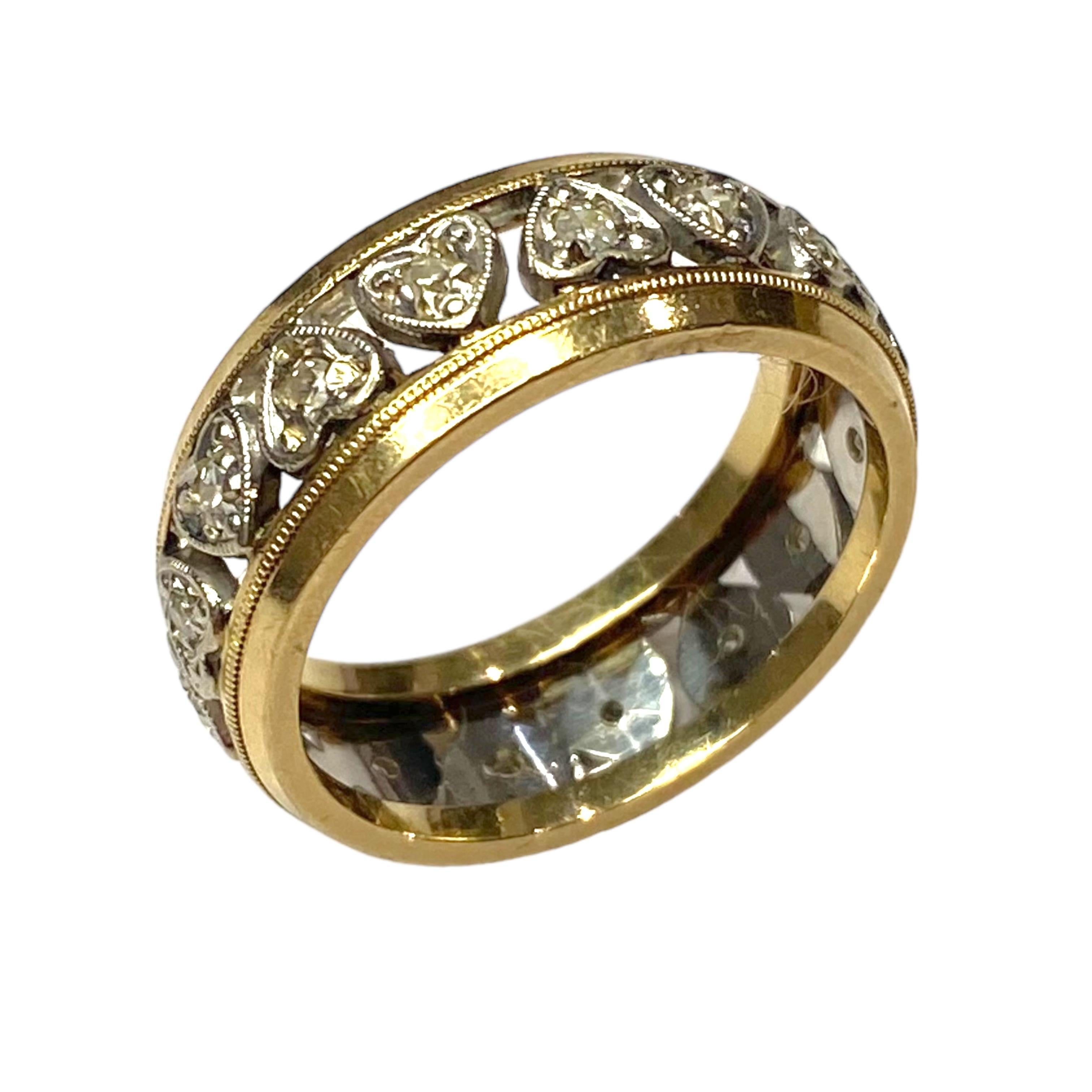 Anillo de eternidad vintage de 14 quilates con corazones engastados con diamantes Corte único