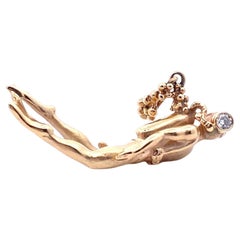 Vintage 14K Diamond Set Scuba Diver Charm Pendant