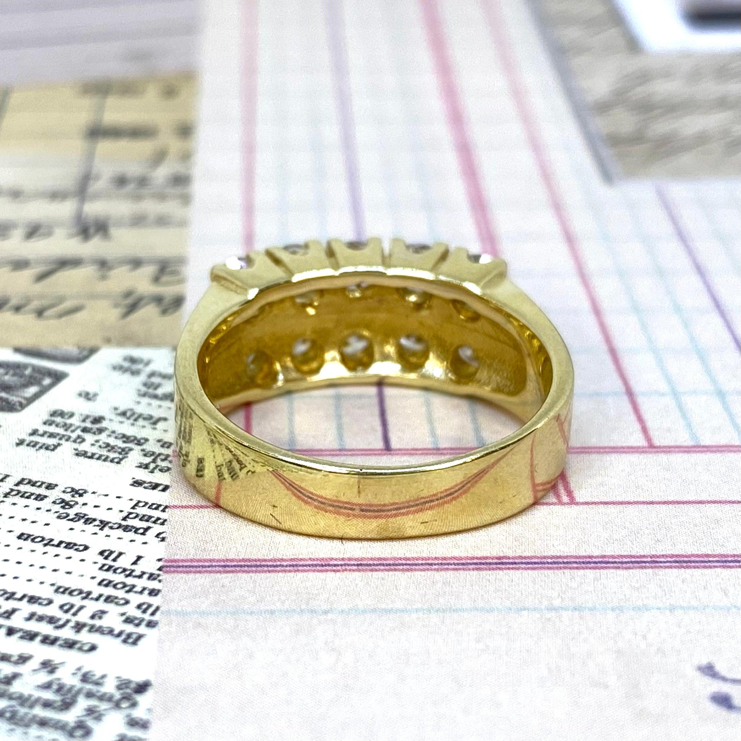 14K Doppelreihiger Diamantring im Vintage-Stil (Brillantschliff) im Angebot