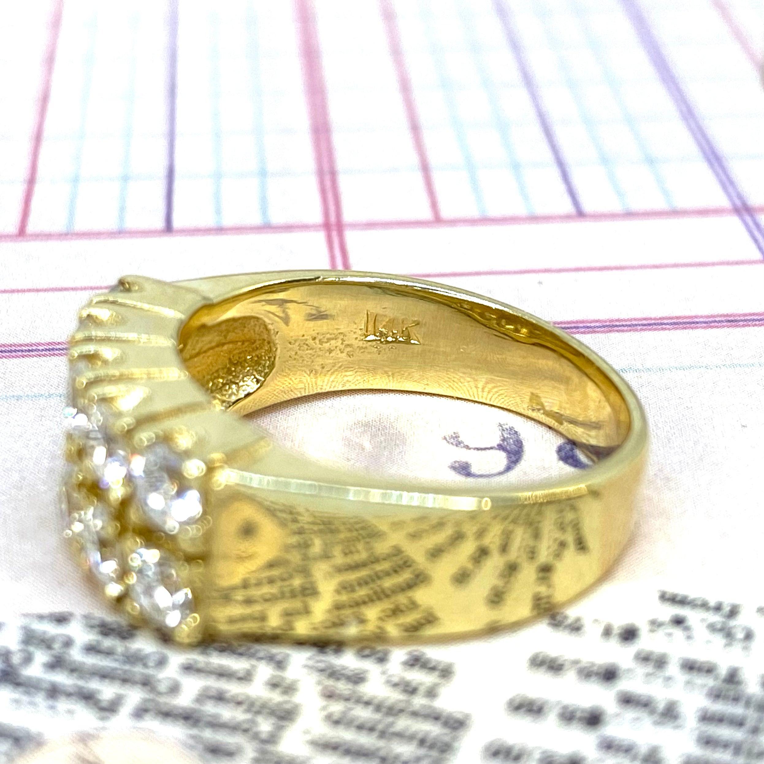 14K Doppelreihiger Diamantring im Vintage-Stil Damen im Angebot