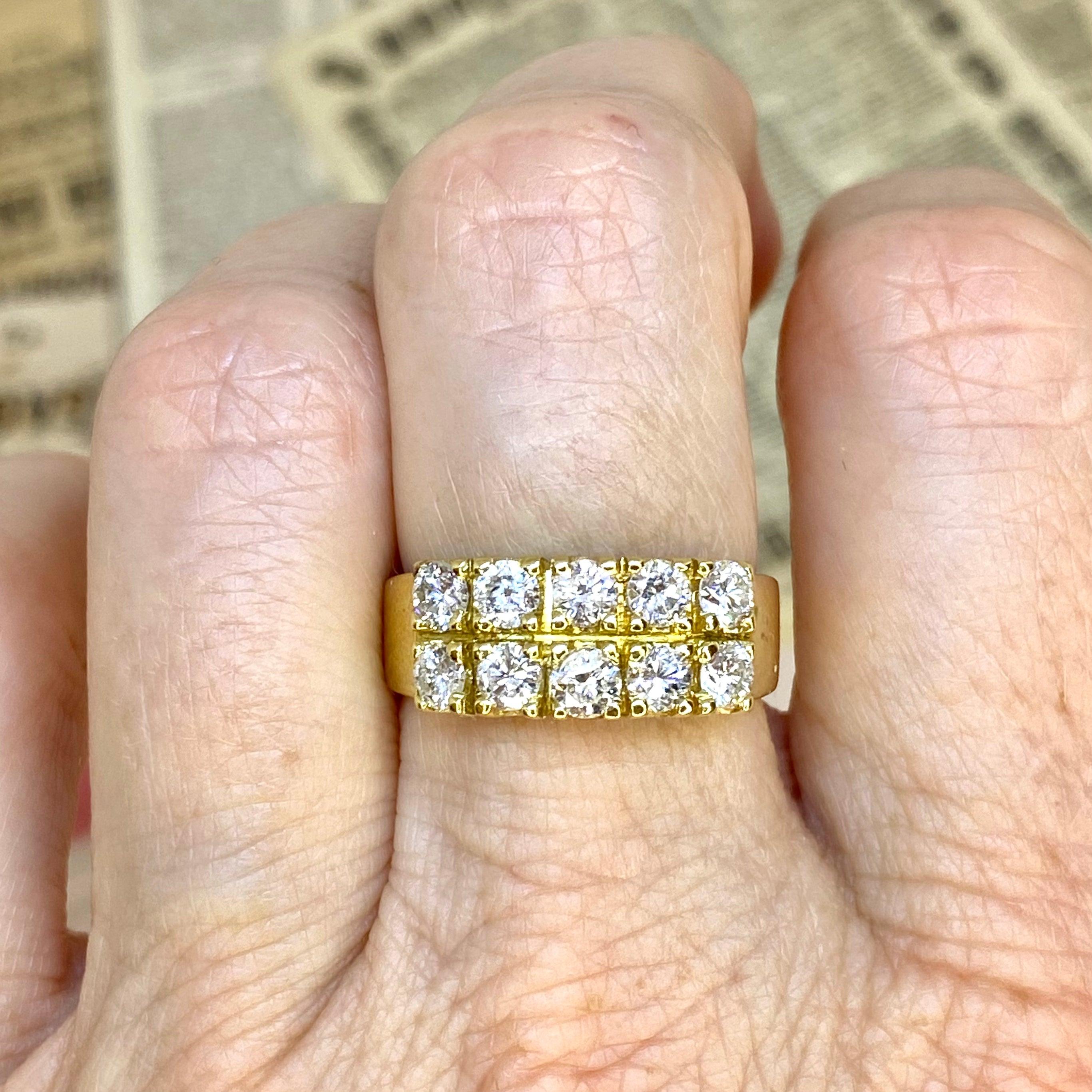 14K Doppelreihiger Diamantring im Vintage-Stil im Angebot 1