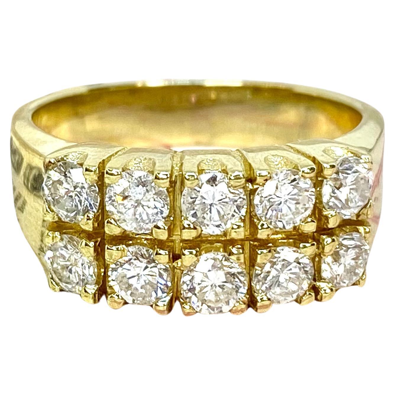 14K Doppelreihiger Diamantring im Vintage-Stil im Angebot