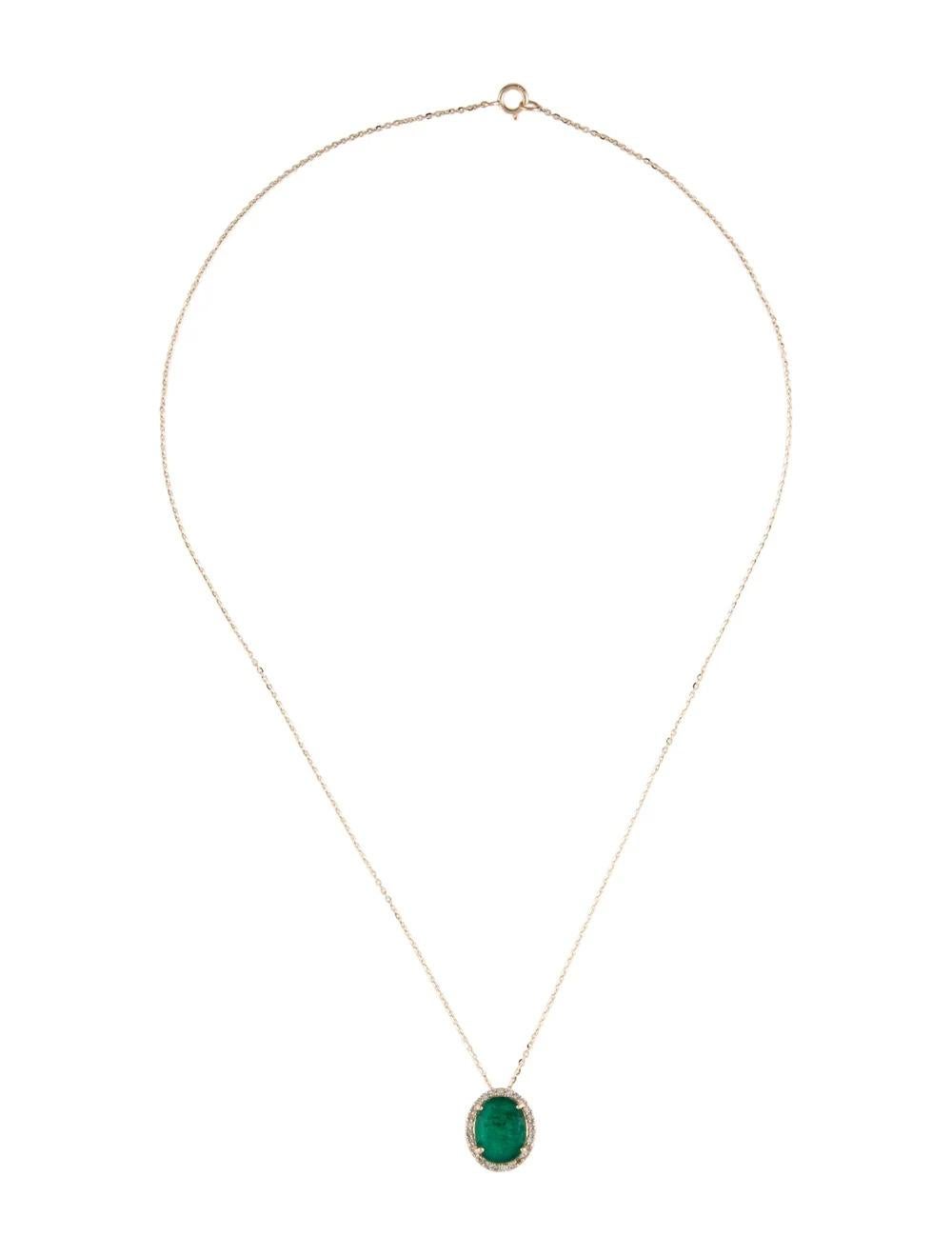 Oval Cut Vintage 14K Emerald & Diamond Pendant Necklace - 1.98ct Stunning Jewelry Piece