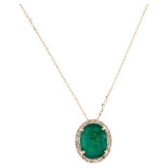 Vintage 14K Emerald & Diamond Pendant Necklace - 1.98ct Stunning Jewelry Piece