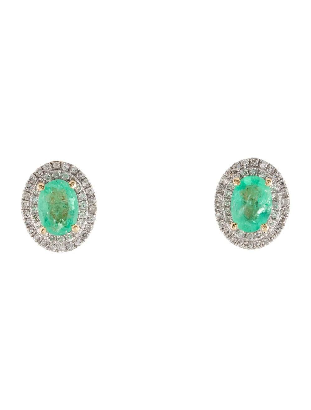 Elevate your elegance with these exquisite Rhodium-Plated & 14K Yellow Gold Stud Earrings, featuring captivating 1.75 Carat Faceted Oval Emeralds and 0.92 Carats of shimmering Diamonds.

Specifications:

* Metal Type: 14K Yellow Gold,