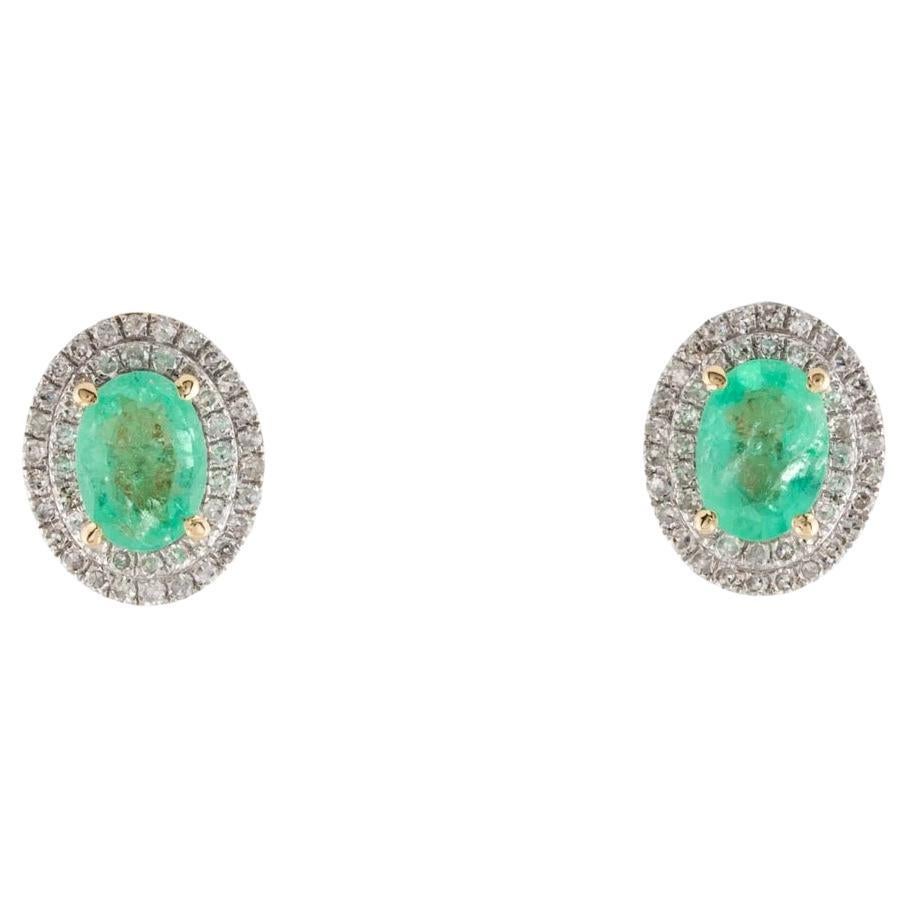 Vintage 14K Emerald Diamond Stud Earrings - Fine Statement Jewelry, Luxury Piece For Sale