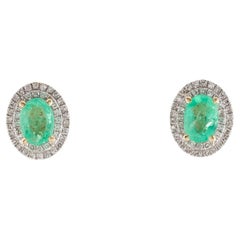 Vintage 14K Emerald Diamond Stud Earrings - Fine Statement Jewelry, Luxury Piece